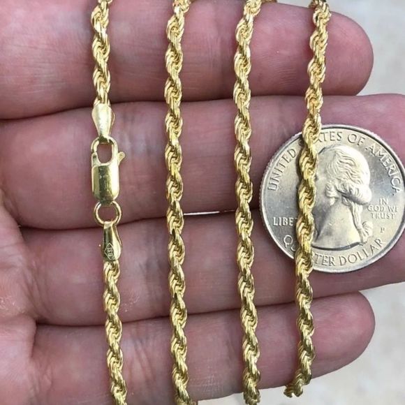 Real 14K Yellow Gold Over 925 Solid Silver Rope
